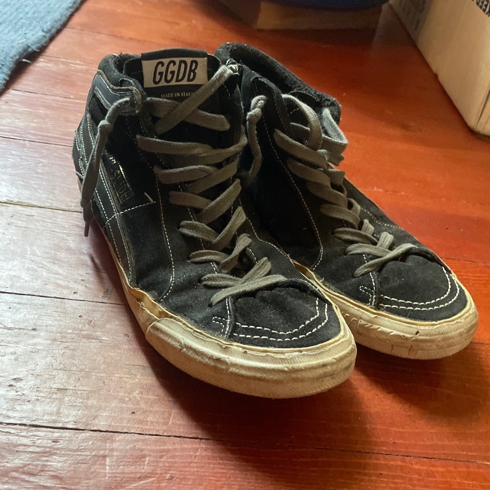 Well loved golden goose high top slides